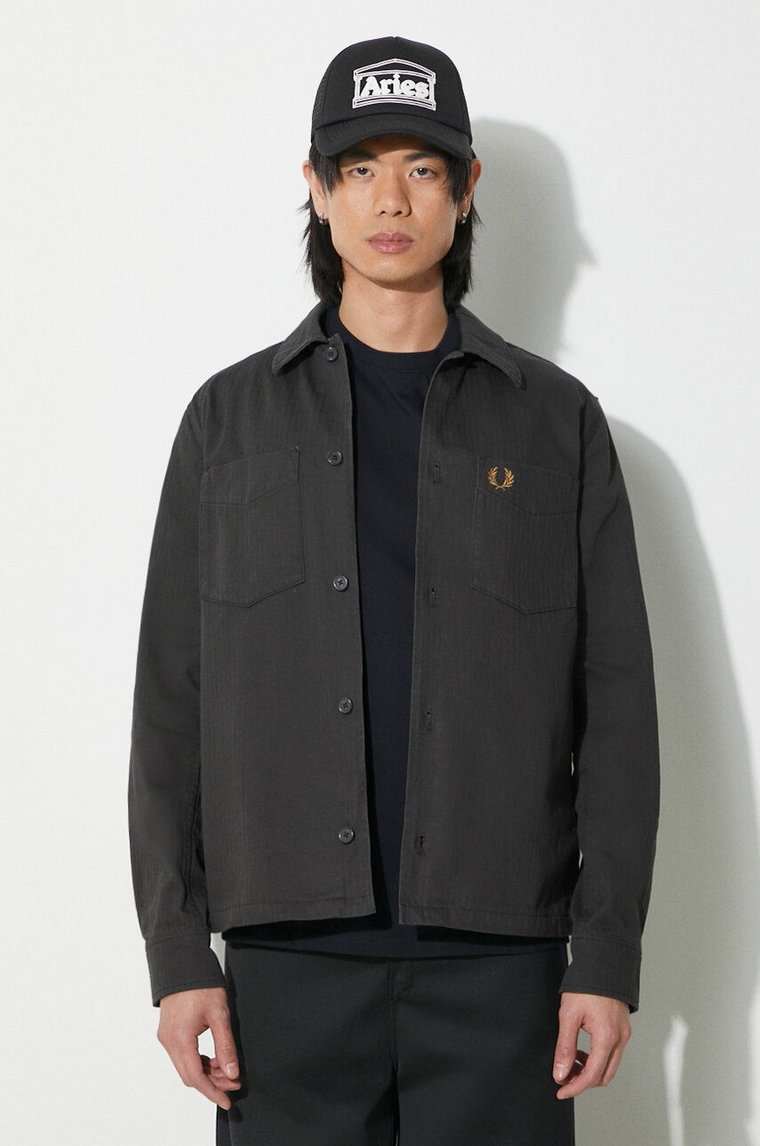 Fred Perry kurtka koszulowa Herringbone Overshirt kolor szary przejściowa oversize M7754.297