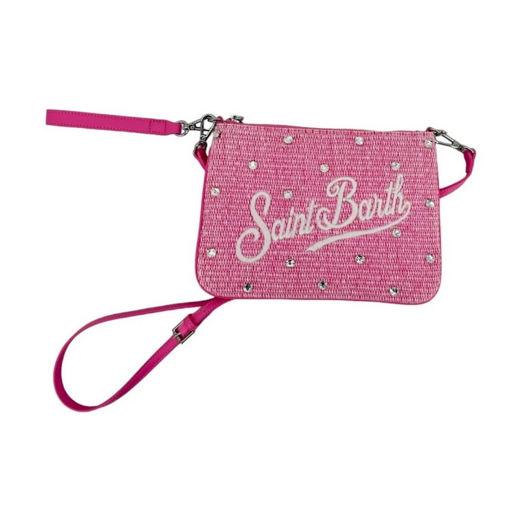 Fuchsia Straw Clutch z Rhinestones MC2 Saint Barth