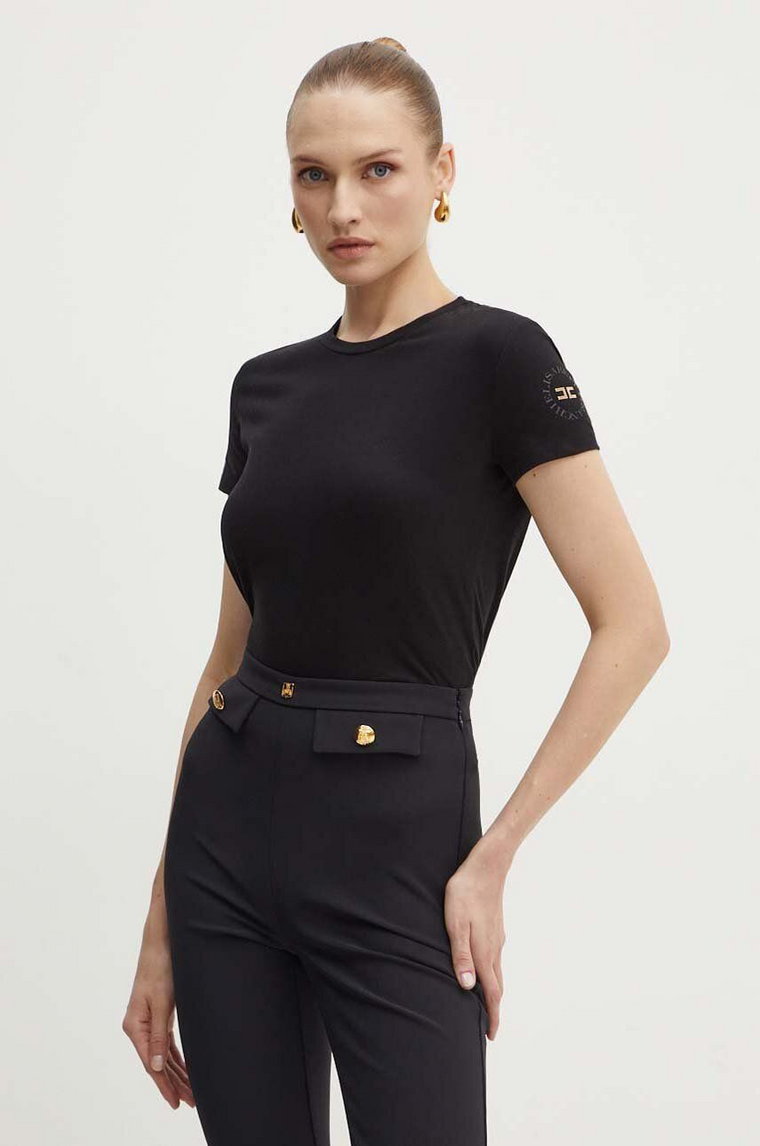 Elisabetta Franchi t-shirt bawełniany damski kolor czarny MA00546E2