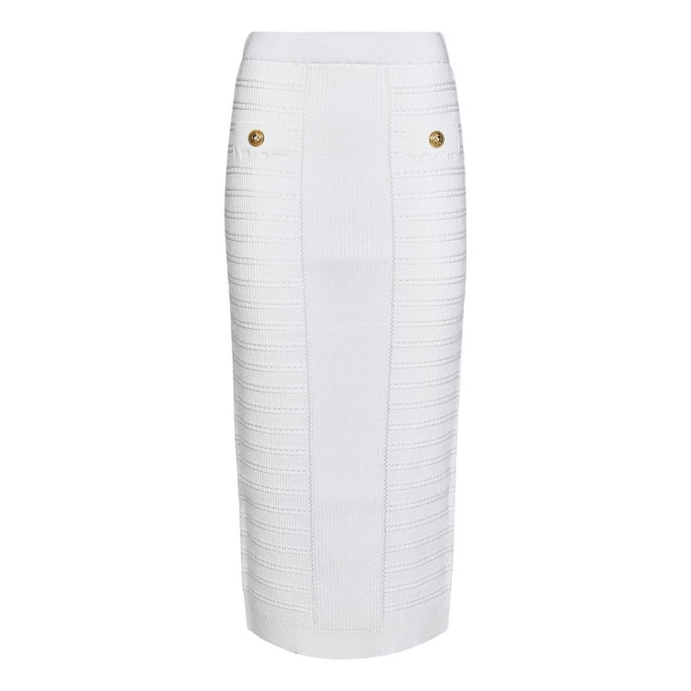 Biała Spódnica Maxi z Rzeźbionym Pasem Balmain
