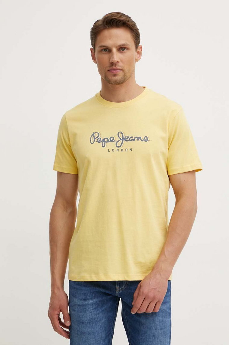 Pepe Jeans t-shirt bawełniany ABEL męski kolor żółty z nadrukiem PM509428