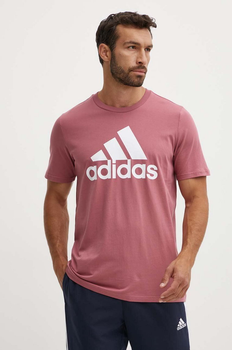 adidas t-shirt bawełniany Essentials męski kolor różowy z nadrukiem IX0137