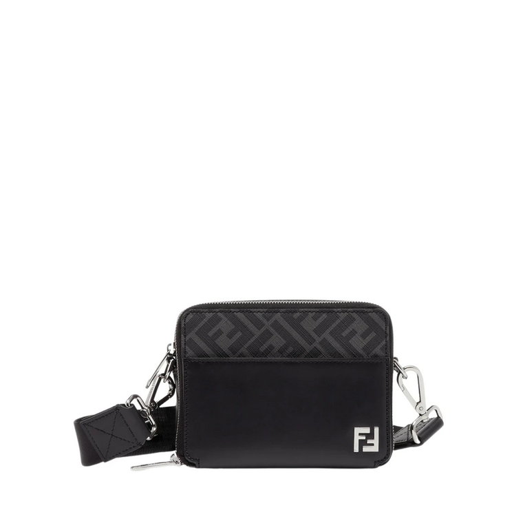 Czarna skórzana torba na ramię z aplikacją FF Fendi