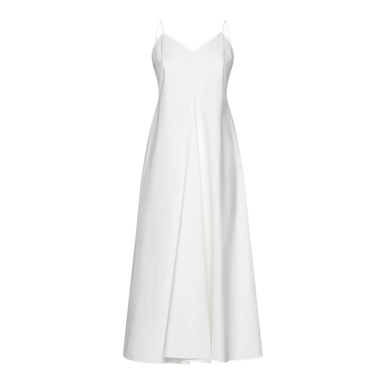 Biała Sukienka z Bawełny z Szerokim Rąbkiem Róhe