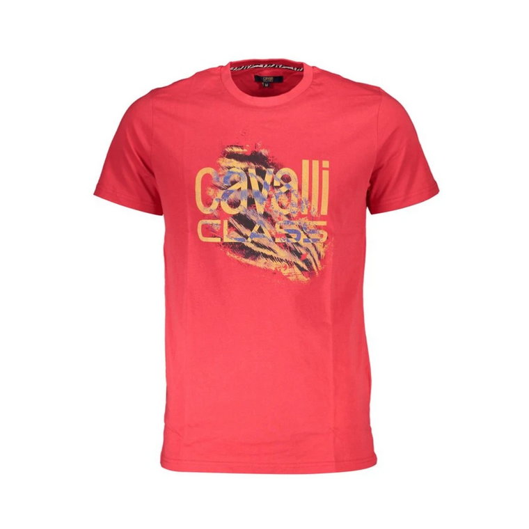 Czerwony T-shirt z nadrukiem logo Cavalli Class