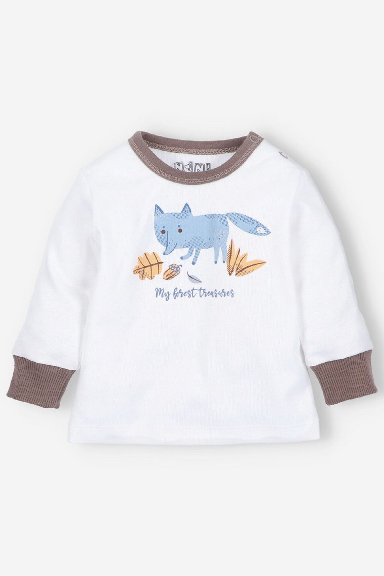 Bluzka niemowlęca ecru z bawełny organicznej dla chłopca z liskiem