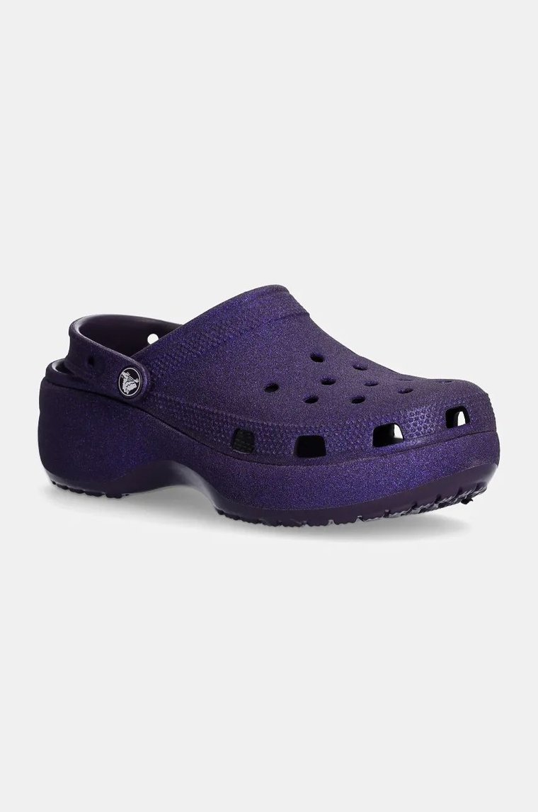 Crocs klapki Classic Platform Glitter Clog W damskie kolor fioletowy na platformie 207241