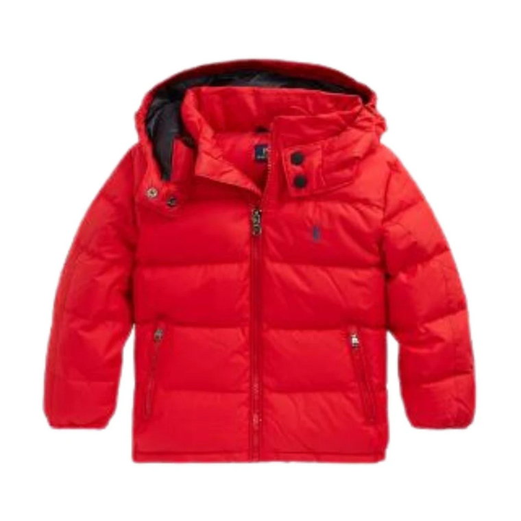 Czerwony Pikowany Płaszcz z Haftem Logo Ralph Lauren