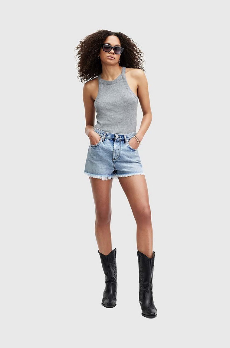 AllSaints szorty jeansowe bawełniane HEIDI DENIM SHORT kolor niebieski gładkie high waist W066EA