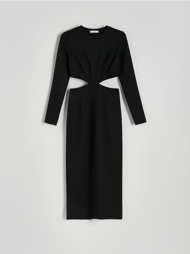 Reserved - Dzianinowa sukienka midi z wycięciami - czarny