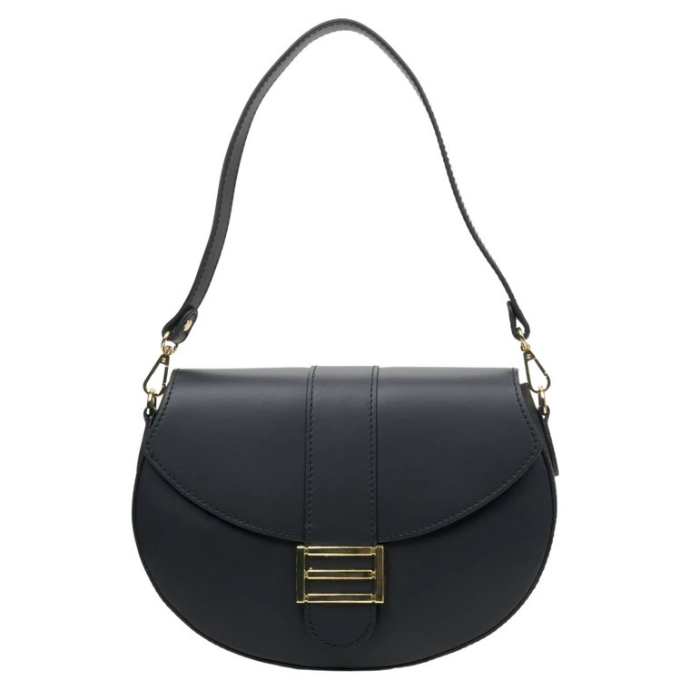 Womens Black Leather Handbag with Gold Hardware Estro Er00113705 Estro