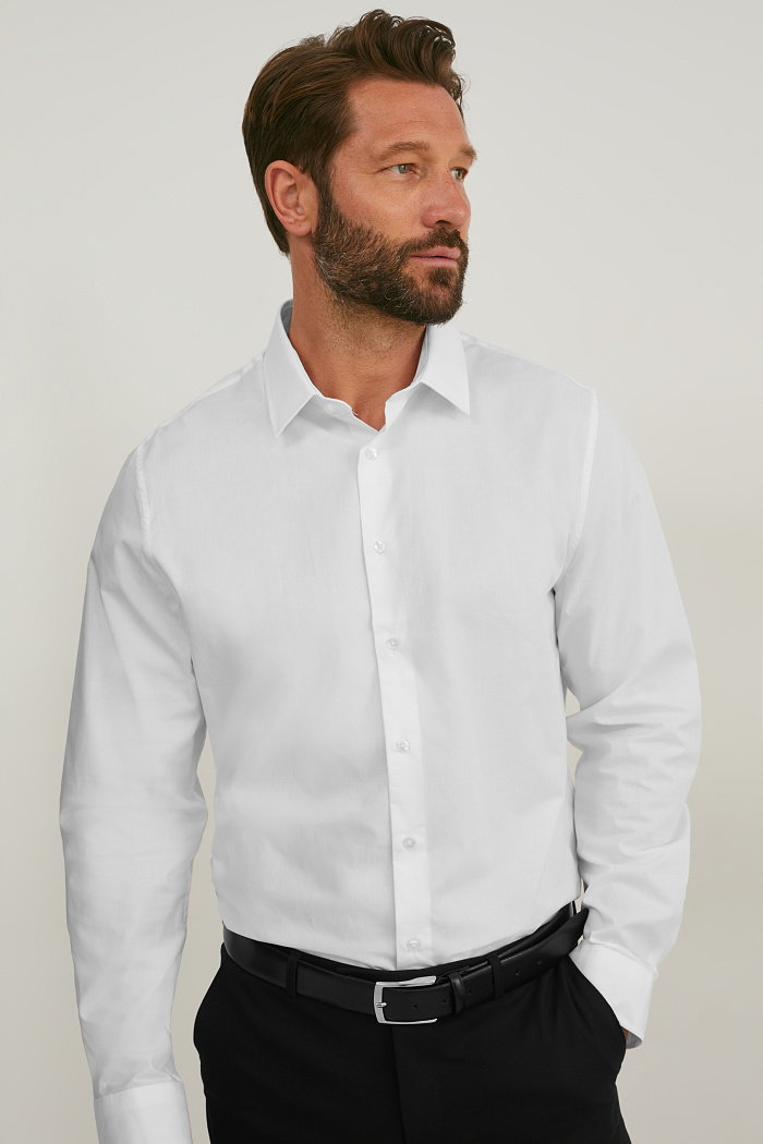 C&A Koszula biznesowa-slim fit-kołnierzyk kent-dobrze się prasuje, Biały, Rozmiar: S
