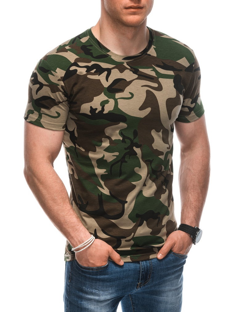 T-shirt męski z nadrukiem S1931 - brązowy