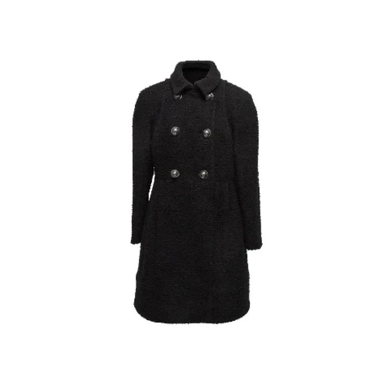 Podwójnorzędowy czarny płaszcz z wełny Chanel Vintage