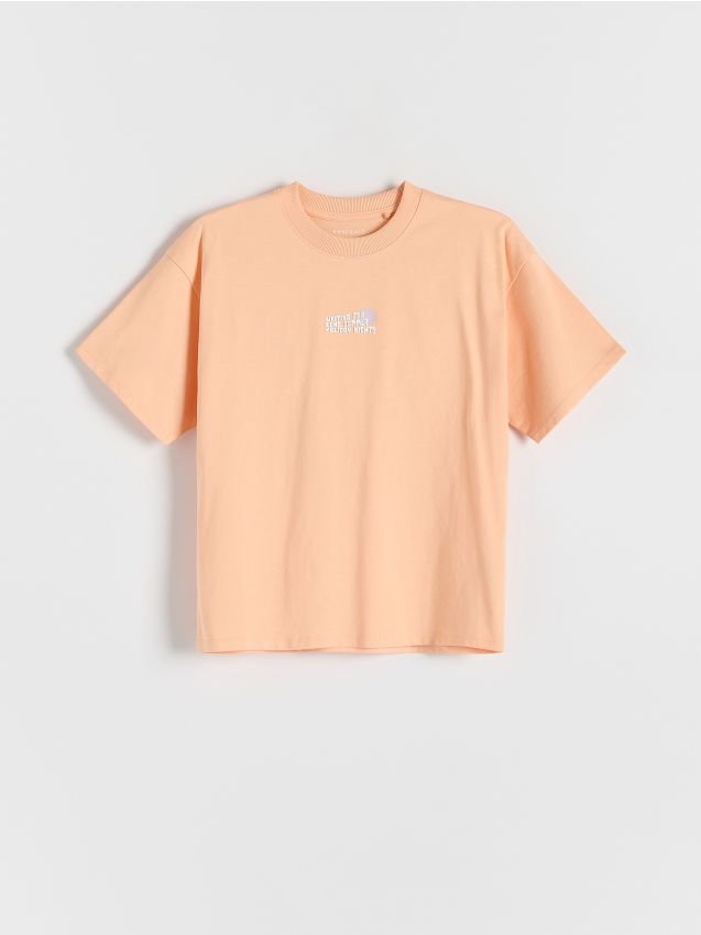 Reserved - T-shirt z nadrukiem - brzoskwiniowy