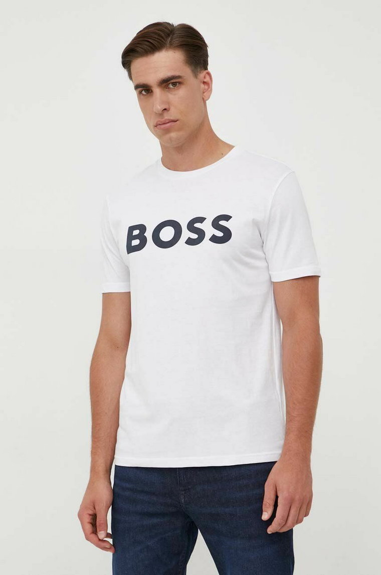 BOSS t-shirt bawełniany BOSS CASUAL kolor beżowy z nadrukiem 50481923