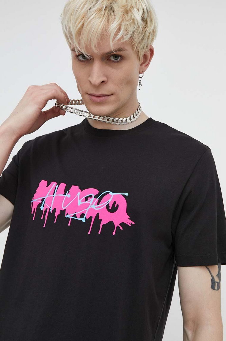 HUGO t-shirt bawełniany męski kolor czarny z nadrukiem 50515282