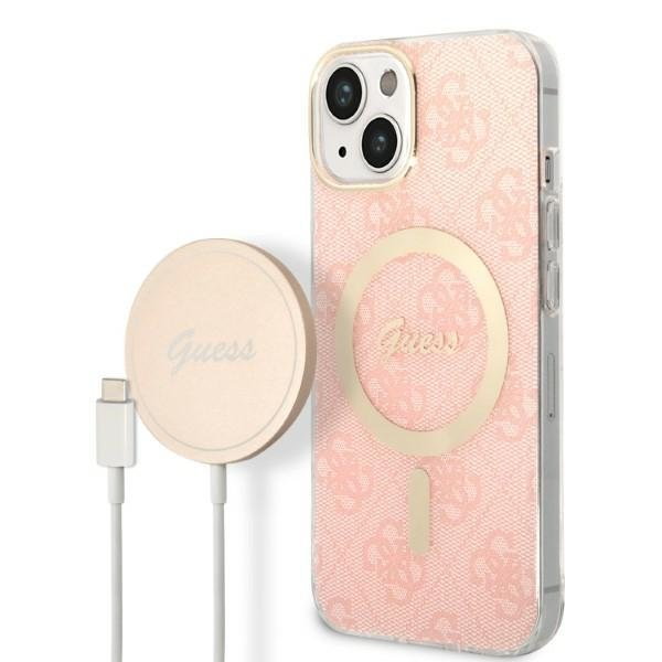 Zestaw Guess GUBPP14MH4EACSP Case+ Charger iPhone 14 Plus 6,7" różowy/pink hard case 4G Print MagSafe