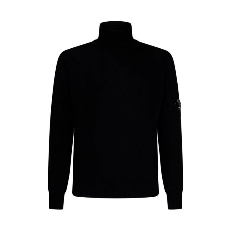 Czarny sweter z wełny owczej z golfem i detalami Lens C.p. Company