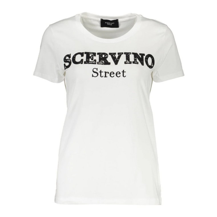 Haftowana biała koszulka z bawełny Ermanno Scervino