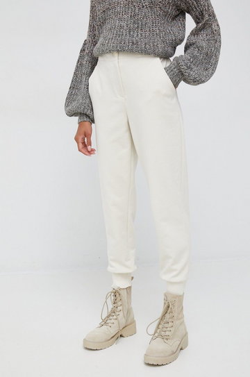 Sisley spodnie damskie kolor beżowy high waist