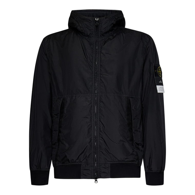 Czarne Płaszcze z Kapturem i Zapięciem na Zamek Stone Island