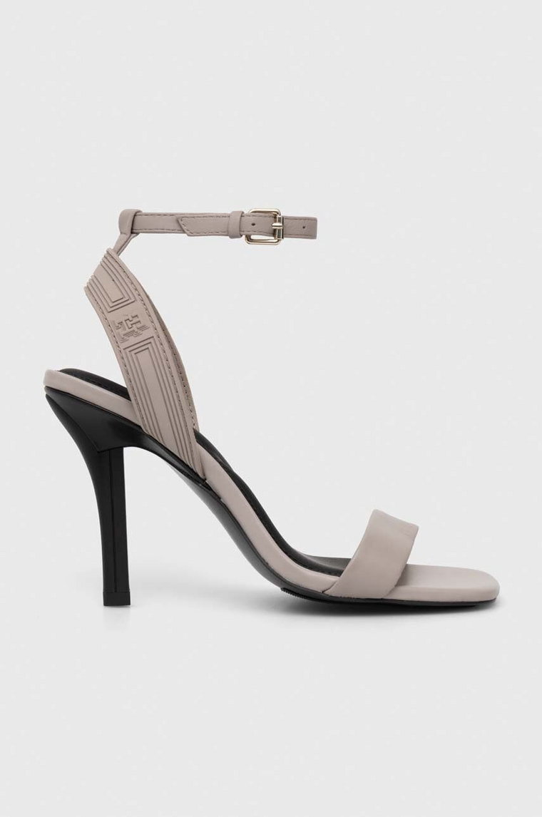 Tommy Hilfiger sandały SPORTY LEATHER HIGH HEEL SANDAL kolor szary FW0FW07795