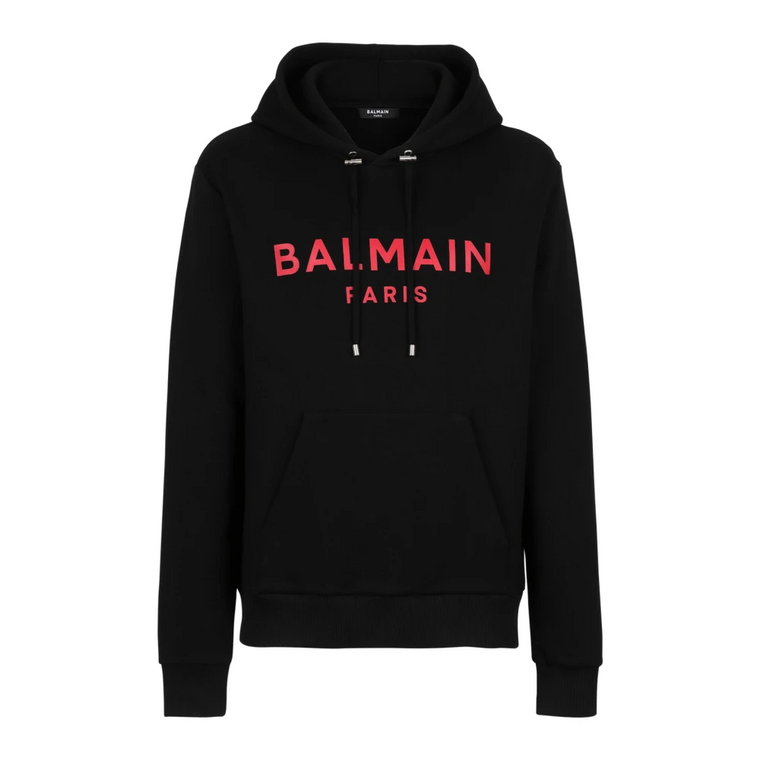 Bawełniany sweter z nadrukiem logo Paris Balmain