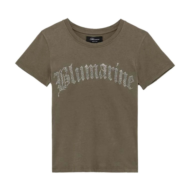 Kryształowo-Zdobiony T-shirt z Logo Blumarine