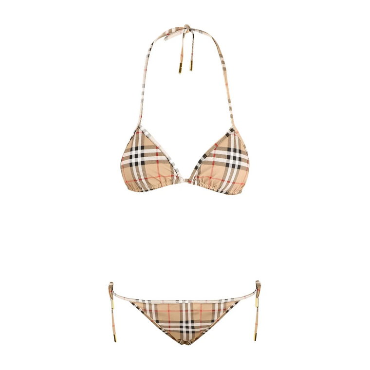 Beige Lace Closure Check Bikini Aw23 Burberry