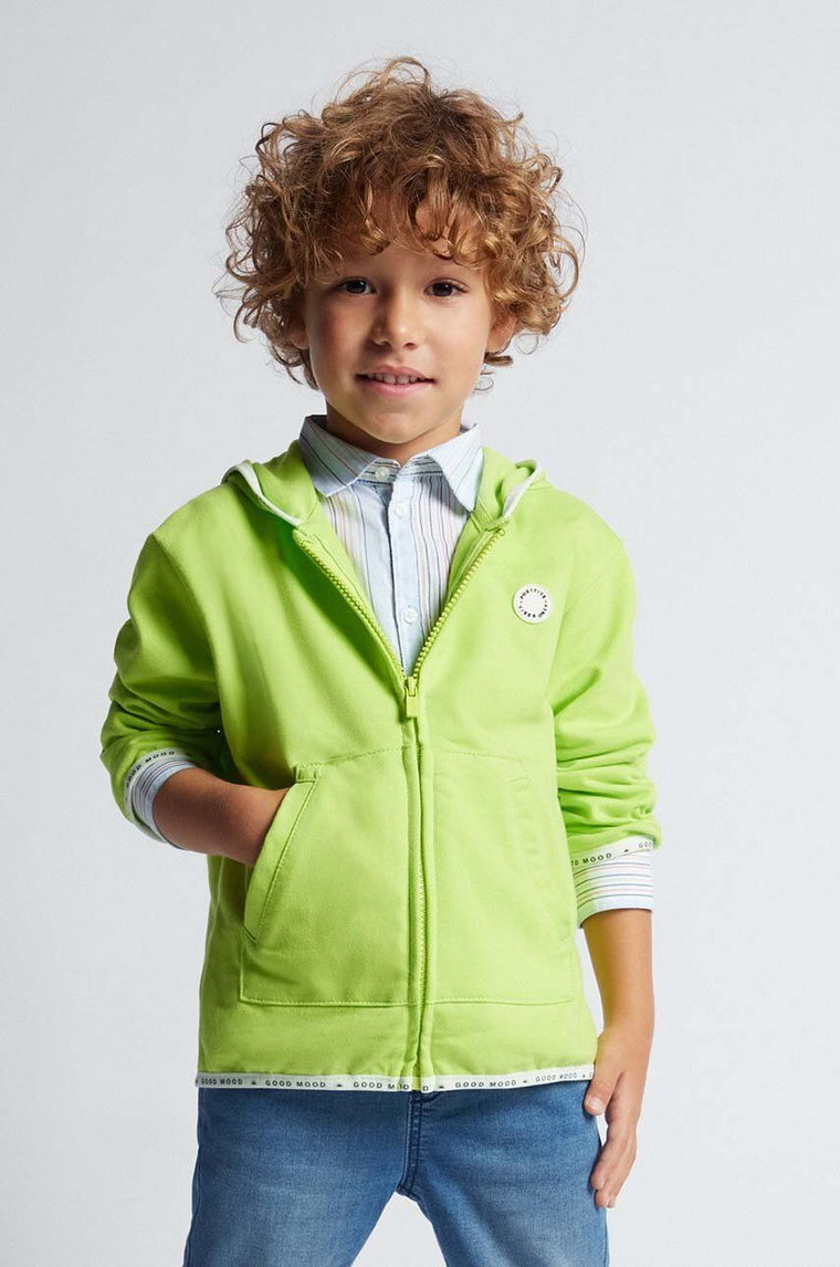 Mayoral bluza dziecięca kolor zielony z kapturem gładka