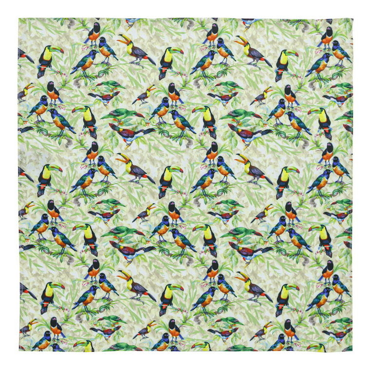Poszetka jedwabna zielona w tukany i ptaszki EM