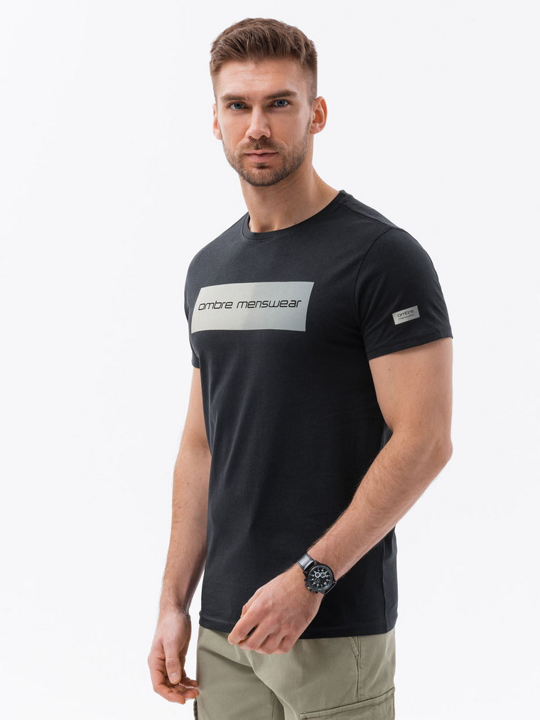 T-shirt męski bawełniany z nadrukiem - czarny V1 S1751