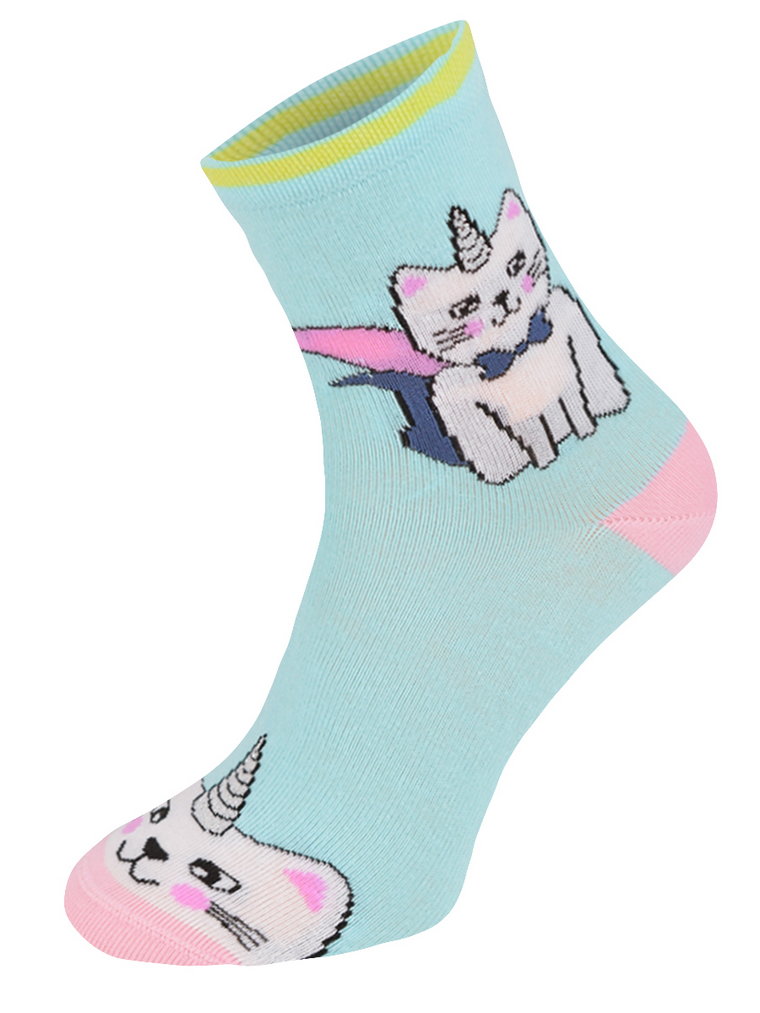Kolorowe skarpetki CHILI Cotton Socks 748, wesołe motywy- Bajkowy kot, jednorożec