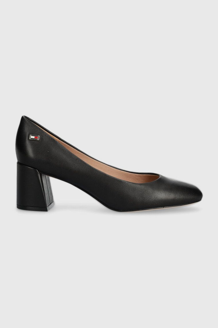 Tommy Hilfiger czółenka skórzane TH LEATHER MID HEEL BLOCK PUMP kolor czarny na słupku FW0FW07716