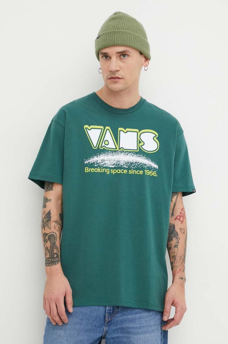 Vans t-shirt bawełniany męski kolor zielony z nadrukiem