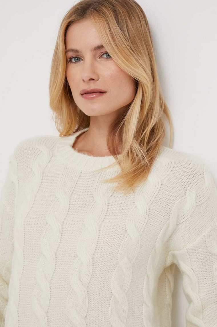 Sisley sweter z domieszką wełny damski kolor beżowy ciepły