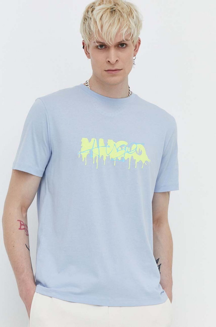 HUGO t-shirt bawełniany męski kolor niebieski z nadrukiem 50515282