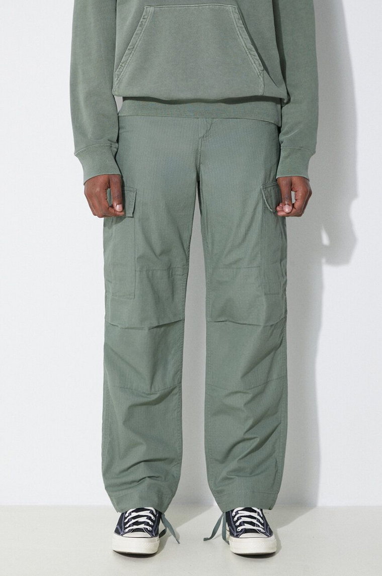 Carhartt WIP spodnie bawełniane Regular Cargo Pant kolor zielony w fasonie cargo I032467.1YF02