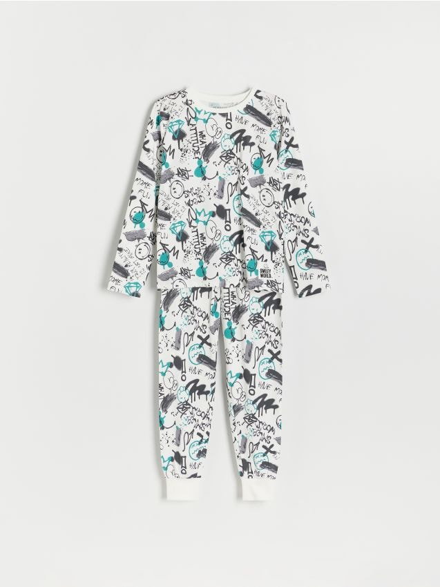 Reserved - Bawełniana piżama SmileyWorld - złamana biel
