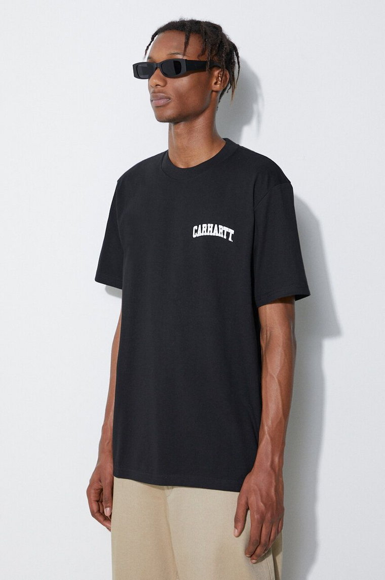 Carhartt WIP t-shirt bawełniany University Script kolor czarny z nadrukiem I028991-BUTTERCUP/