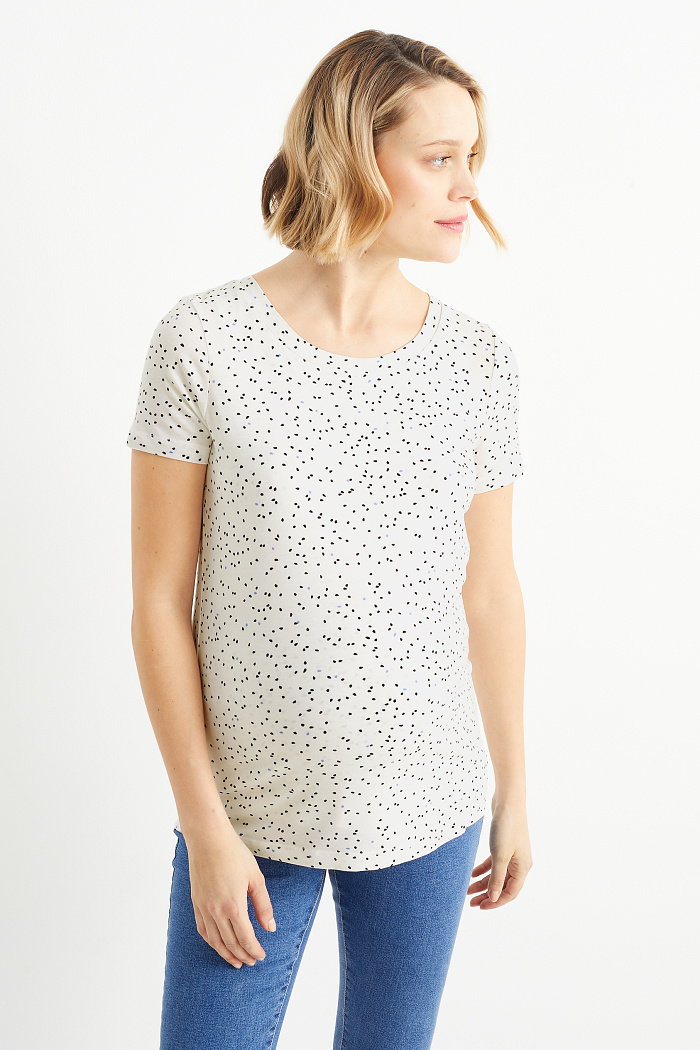 C&A T-shirt ciążowy-w kropki, Biały, Rozmiar: XS