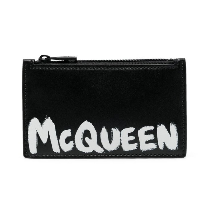 Czarna skórzana portmonetka z odważnym nadrukiem logo Alexander McQueen