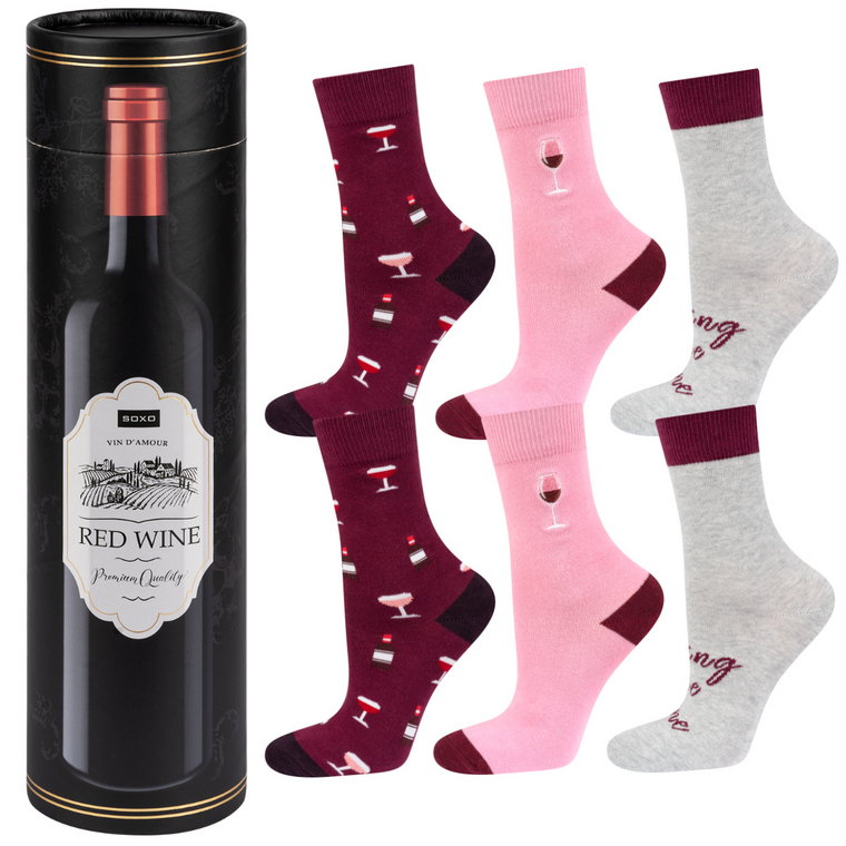 Skarpetki damskie SOXO Red Wine w tubie - 3 Pary