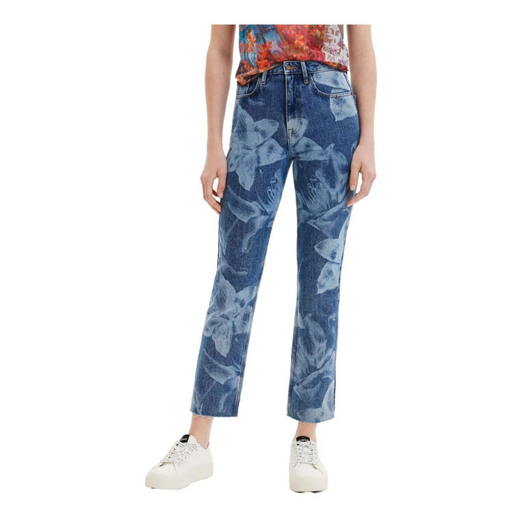 Floralny Wzór Niebieskie Jeansy Desigual