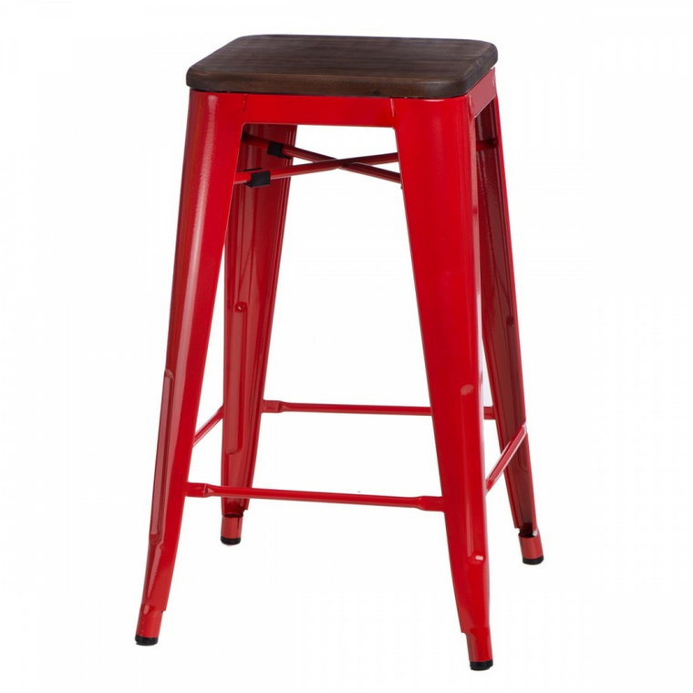 Krzesło barowe Paris Wood D2 65cm czerwone-sosna orzech kod: 5902385726429