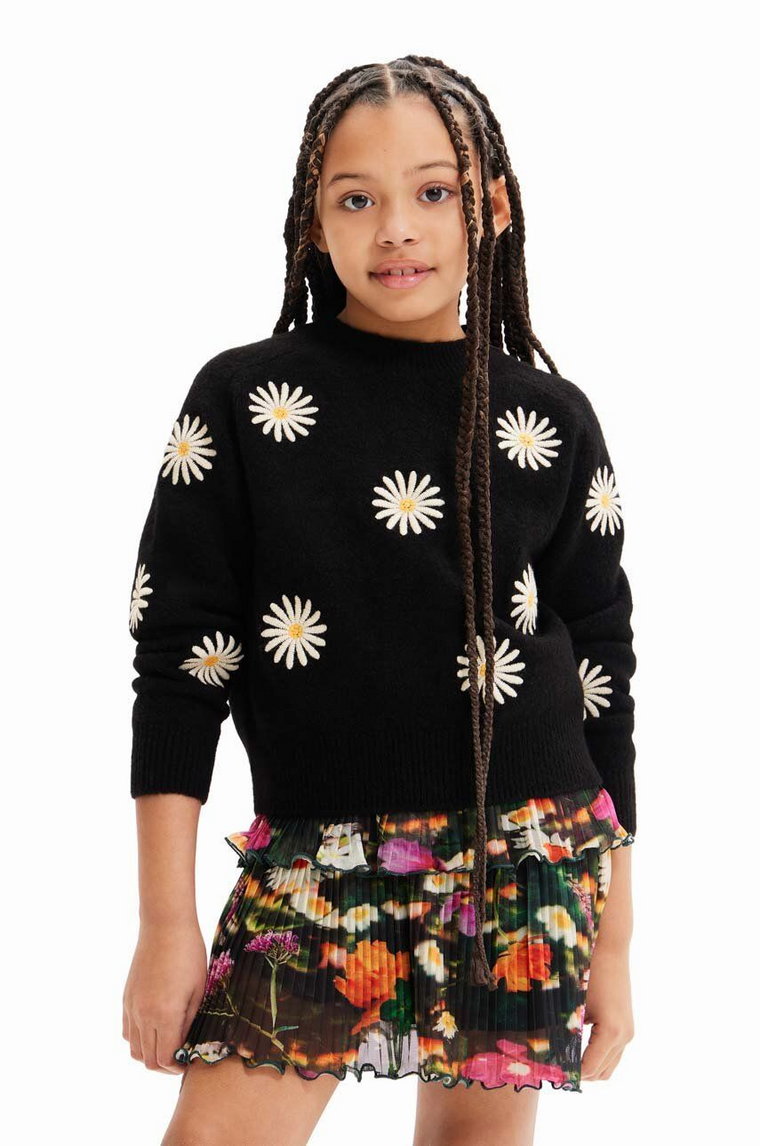 Desigual sweter z domieszką wełny dziecięcy kolor czarny
