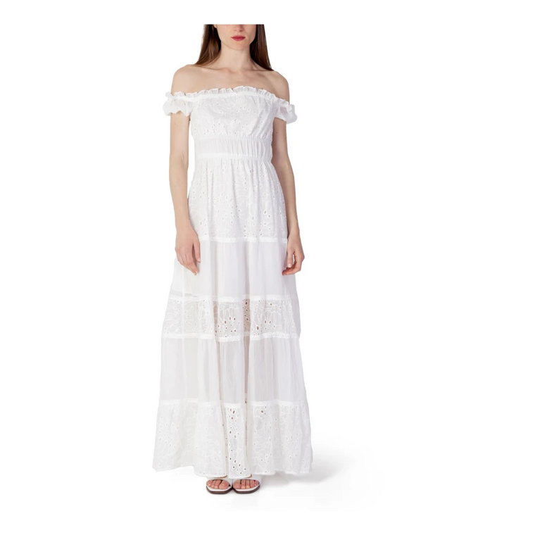 Biała Gładka Sukienka z Poliestru Guess