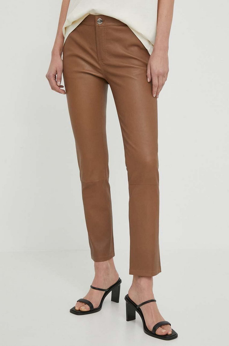 2NDDAY spodnie skórzane Leya 2ND damskie kolor beżowy proste medium waist 2000524043