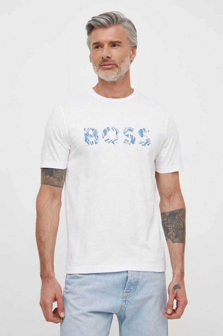 Boss Orange t-shirt bawełniany męski kolor biały z nadrukiem 50515997
